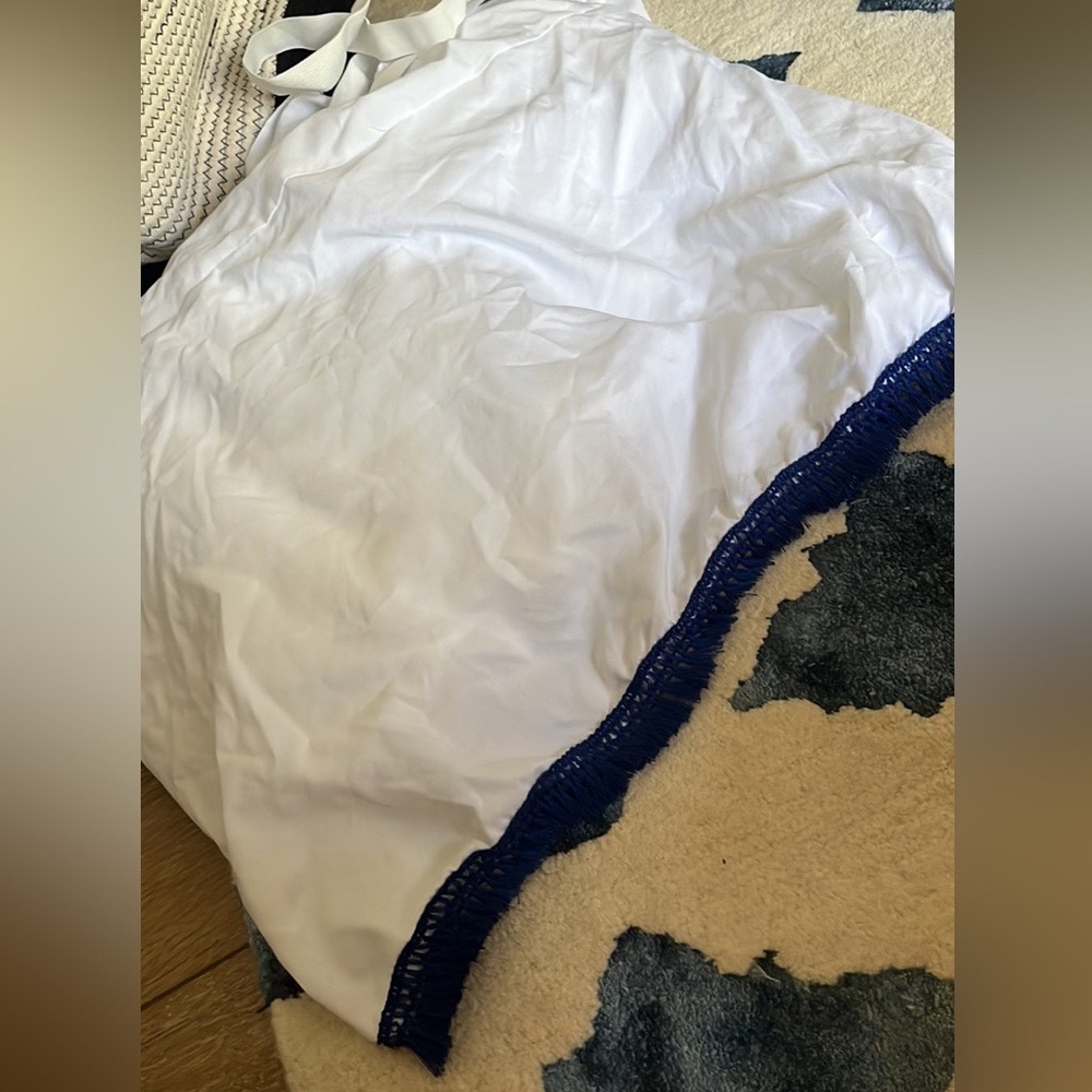 Custom Etsy Bedskirt with Navy Trim